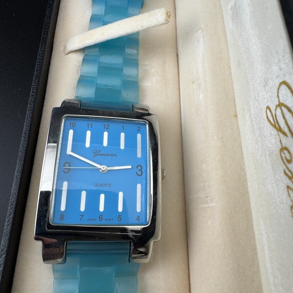 Genevex Watch, Blue Dial, Jelly Band, Quartz, Original Box